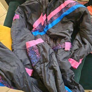 Tipsy Elves Snow Suit Ski Suit Womens Size XLarge L Black Pink Night Run